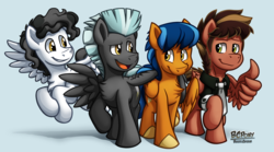 Size: 1567x870 | Tagged: safe, artist:bcpony, mercury, starry eyes (g4), thunderlane, oc, oc:lightning rider, oc:swiftdust, pegasus, pony, g4, background pony, male