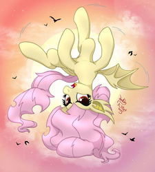 Size: 1800x2000 | Tagged: safe, artist:joakaha, fluttershy, bat, bat pony, pony, g4, 2015, female, flutterbat, halloween, open mouth, playful, signature, solo, theme, upside down