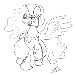 Size: 1200x1200 | Tagged: safe, artist:theimmortalwolf, nightmare moon, g4, belly, kicking, monochrome, pregnant, sketch