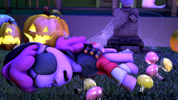 Size: 4096x2304 | Tagged: safe, artist:gen-ma, berry punch, berryshine, earth pony, pony, g4, 2015, 3d, background pony, clothes, crossover, drunk, eyepatch, eyes closed, female, happy nightmare night, high res, jack-o-lantern, nightmare night, open mouth, solo, source filmmaker, team fortress 2, theme