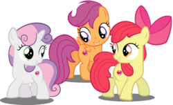 Size: 3320x2017 | Tagged: safe, artist:spellboundcanvas, apple bloom, scootaloo, sweetie belle, crusaders of the lost mark, g4, butt, cutie mark, cutie mark crusaders, group, high res, it happened, plot, raised hoof, request, simple background, the cmc's cutie marks, transparent background, trio, vector