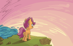 Size: 1280x800 | Tagged: safe, scootaloo, g4, animated, animatic, cliff, female, filly, forest, room, solo, waterfall