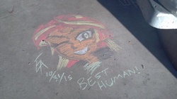Size: 1024x576 | Tagged: safe, artist:mayorlight, sunset shimmer, equestria girls, g4, chalk, chalk drawing, irl, looking at you, photo, solo, traditional art, wink