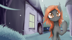 Size: 3840x2160 | Tagged: safe, artist:an-m, oc, oc only, oc:flare, bat pony, pony, high res, snow, snowfall, solo