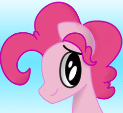 Size: 900x830 | Tagged: safe, artist:pink-dooples, pinkie pie, g4, adoraberry, blue background, bubble berry, bust, cute, looking back, rule 63, rule63betes, shy, shy smile, simple background, smiling, solo