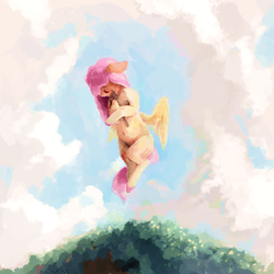 Size: 4000x4000 | Tagged: safe, artist:sharpieboss, fluttershy, g4, absurd resolution, belly button, female, flying, solo