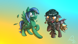 Size: 1920x1080 | Tagged: safe, artist:n-prophet, oc, oc only, oc:swiftnote, bat pony, pony, blushing, cute, fangs, fedora, glasses, hat, scart, smiling