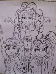 Size: 1080x1440 | Tagged: safe, artist:blazingdazzlingdusk, adagio dazzle, aria blaze, sonata dusk, equestria girls, g4, my little pony equestria girls: rainbow rocks, drawing, the dazzlings, traditional art