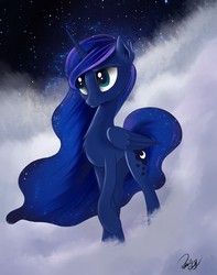 Size: 1936x2457 | Tagged: safe, artist:pajaga, princess luna, g4, cloud, female, night, solo, stars