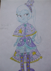 Size: 1086x1501 | Tagged: safe, artist:blazingdazzlingdusk, trixie, equestria girls, g4, my little pony equestria girls: rainbow rocks, alternate clothes, drawing, female, solo, traditional art, trixie and the illusions