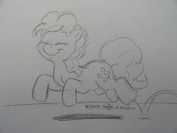 Size: 4608x3456 | Tagged: safe, artist:jppaqui, pinkie pie, g4, bouncing, female, monochrome, smiling, solo, traditional art