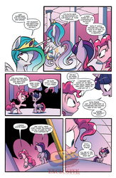 Size: 900x1384 | Tagged: safe, artist:jay fosgitt, idw, pinkie pie, princess celestia, twilight sparkle, alicorn, pony, friends forever #22, g4, my little pony: friends forever, spoiler:comic, cake, female, mare, preview, twilight sparkle (alicorn)