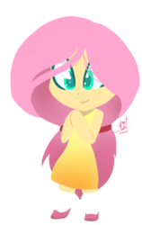 Size: 1024x1617 | Tagged: safe, artist:myralilth, fluttershy, human, g4, chibi, clothes, dress, female, humanized, lineless, simple background, solo, transparent background