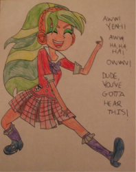 Size: 967x1222 | Tagged: safe, artist:blazingdazzlingdusk, lemon zest, equestria girls, g4, my little pony equestria girls: friendship games, beckoning, clothes, crystal prep academy, crystal prep academy uniform, crystal prep shadowbolts, drawing, female, school uniform, solo, speech, traditional art