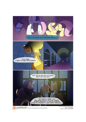 Size: 3541x5016 | Tagged: safe, artist:gashiboka, doctor whooves, fluttershy, rarity, roseluck, time turner, earth pony, pegasus, pony, unicorn, comic:recall the time of no return, g4, backwards cutie mark, cell, comic, dialogue, dungeon, gulp, patreon, patreon logo, royal guard, running, sweat