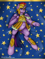 Size: 1500x2000 | Tagged: safe, artist:farcuf, twilight sparkle, alicorn, pony, semi-anthro, g4, scare master, armor, athena sparkle, bed, bedtime, belly button, body pillow, body pillow design, clothes, female, mare, nightmare night, panties, solo, twilight sparkle (alicorn), underwear