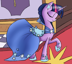 Size: 2000x1800 | Tagged: safe, artist:yourfavoritelove, twilight sparkle, pony, unicorn, g4, the best night ever, clothes, dress, eyes closed, female, gala dress, mare, raised hoof, smiling, solo, unicorn twilight