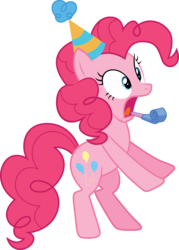 Size: 5836x8162 | Tagged: safe, artist:quanno3, pinkie pie, earth pony, pony, g4, .svg available, absurd resolution, bipedal, female, hat, open mouth, party hat, party horn, simple background, solo, surprised, transparent background, vector