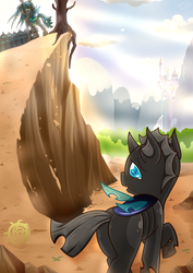 Size: 1500x2120 | Tagged: safe, artist:vavacung, queen chrysalis, changeling, g4, banishment, canterlot, hilarious in hindsight, parody, sad, the lion king