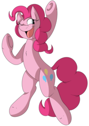 Size: 2817x3971 | Tagged: safe, artist:illogical, pinkie pie, earth pony, pony, g4, bipedal, female, high res, open mouth, simple background, smiling, solo, transparent background, underhoof, wink
