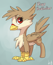 Size: 1200x1477 | Tagged: safe, artist:atryl, oc, oc only, oc:ruby rustfeather, classical hippogriff, hippogriff, chest fluff, female, smiling, solo, standing