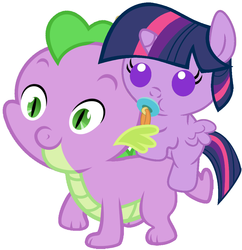 Size: 996x1028 | Tagged: safe, artist:red4567, spike, twilight sparkle, alicorn, pony, g4, baby, baby dragon, baby pony, baby spike, babylight sparkle, cute, female, foal, mare, pacifier, ponies riding dragons, recolor, red4567 is trying to murder us, riding, spikabetes, twiabetes, twilight sparkle (alicorn), weapons-grade cute