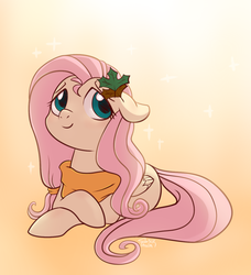 Size: 1251x1369 | Tagged: safe, artist:saber-panda, fluttershy, g4, clothes, female, leaves, lying, scarf, solo