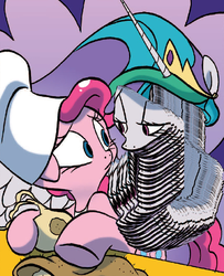 Size: 604x743 | Tagged: safe, edit, idw, pinkie pie, princess celestia, g4, are you frustrated?, meme, snakelestia