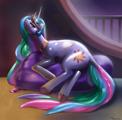 Size: 1280x1256 | Tagged: safe, artist:trunchbull, princess celestia, g4, dock, female, latex, solo