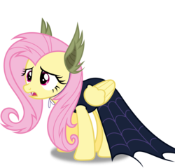 Size: 8000x7669 | Tagged: safe, artist:8-notes, fluttershy, pegasus, pony, g4, scare master, absurd resolution, bat ears, cape, clothes, costume, fake flutterbat, female, flutterbat costume, nightmare night, nightmare night costume, open mouth, ponyscape, sad, simple background, solo, transparent background, vector