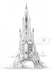Size: 1000x1400 | Tagged: safe, artist:baron engel, g4, the crystal empire, architecture, crystal palace, grayscale, monochrome, palace, pencil drawing, sketch, tower, traditional art