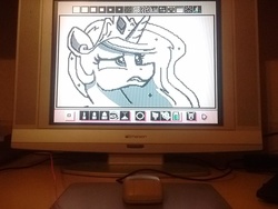 Size: 960x720 | Tagged: safe, artist:bseller293, princess celestia, g4, female, grayscale, mario paint, monochrome, solo