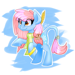 Size: 894x894 | Tagged: safe, artist:partypievt, oc, oc only, oc:tomeina, butterfly, clothes, feather, leonine tail, rearing, scarf, simple background, solo, transparent background