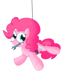 Size: 1280x1475 | Tagged: safe, artist:mr-degration, pinkie pie, g4, female, simple background, solo, suspended, transparent background, wrench