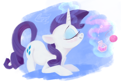 Size: 900x600 | Tagged: safe, artist:bronyseph, rarity, g4, eyes closed, female, perfume, smell, sniffing, solo
