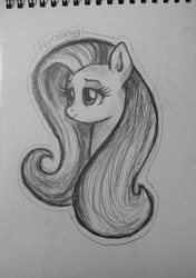 Size: 2108x3001 | Tagged: safe, artist:denigirl, fluttershy, g4, female, grayscale, high res, monochrome, solo