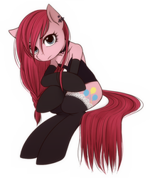 Size: 828x980 | Tagged: safe, artist:うめぐる, pinkie pie, earth pony, semi-anthro, g4, arm hooves, clothes, evening gloves, female, frown, gloves, goth, lace, looking at you, mare, piercing, pinkamena diane pie, sad, socks, solo, stockings, thigh highs