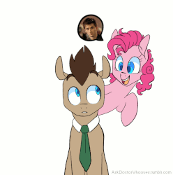 Size: 784x791 | Tagged: safe, artist:buljong, doctor whooves, pinkie pie, time turner, earth pony, pony, ask doctor whooves, g4, animated, ask, chocolate, colored pupils, cupcake, david tennant, doctor who, duo, food, male, necktie, pictogram, ponk, stallion, the doctor, tumblr