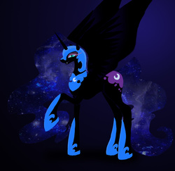 Size: 1024x995 | Tagged: safe, artist:zeldaluver27, nightmare moon, g4, female, raised hoof, solo, spread wings