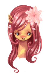 Size: 424x640 | Tagged: dead source, safe, artist:plumbruise, fluttershy, pony, g4, bust, female, flower, flower in hair, front view, full face view, looking away, mare, portrait, simple background, solo, stray strand, white background