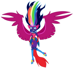 Size: 8000x7386 | Tagged: safe, artist:mixiepie, rainbow dash, equestria girls, g4, my little pony equestria girls: friendship games, absurd resolution, alternate universe, clothes, dark side, dress, female, gloves, glowing eyes, horn, levitation, midnight sparkle, midnight-ified, necklace, paint tool sai, pendant, raised leg, simple background, solo, transparent background, vector, wings