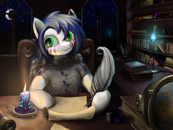 Size: 2560x1920 | Tagged: safe, artist:anthropony, oc, oc only, book, candle, feather, globe, moon, night, night sky, pen, sky