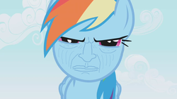 Size: 852x480 | Tagged: safe, edit, edited screencap, screencap, rainbow dash, applebuck season, g4, angry, bad edit, female, solo