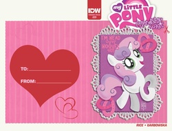 Size: 1600x1214 | Tagged: safe, artist:lea hernandez, idw, sweetie belle, g4, anatomically incorrect, comic cover, cute, diasweetes, horseshoes, incorrect leg anatomy, looking at you, scissors, valentine