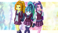 Size: 1920x1080 | Tagged: safe, artist:uotapo, edit, adagio dazzle, aria blaze, sonata dusk, human, equestria girls, g4, my little pony equestria girls: friendship games, adoragio, ariabetes, bread, clothes, crystal prep academy, crystal prep academy uniform, cute, dazzlebetes, eating, female, food, frilly socks, looking at you, open mouth, school uniform, schoolgirl toast, shoes, skirt, socks, sonatabetes, stockings, the dazzlings, thigh highs, toast, uotapo is trying to murder us, wallpaper, wallpaper edit, zettai ryouiki