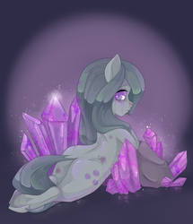 Size: 600x698 | Tagged: dead source, safe, artist:misukitty, marble pie, g4, crying, crystal, female, looking back, prone, solo, sploot, underhoof