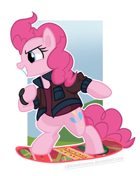 Size: 1756x2196 | Tagged: safe, artist:xwhitedreamsx, pinkie pie, earth pony, pony, g4, back to the future, bipedal, female, marty mcfly, marty mcpie, party mcfly, solo