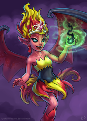 Size: 1440x2000 | Tagged: safe, artist:kp-shadowsquirrel, sunset shimmer, demon, equestria girls, g4, my little pony equestria girls, armpits, big crown thingy, dark magic, element of magic, female, magic, solo, sunset satan, sunset shimmer's prom queen photos