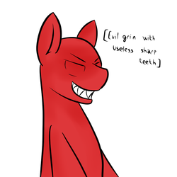 Size: 800x800 | Tagged: dead source, safe, artist:happydeadpony, oc, oc only, oc:red, pony, comic, descriptive noise, dummies, fear, generic, male, meme, sharp teeth, stallion, teeth