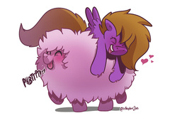 Size: 1000x665 | Tagged: safe, artist:crikeydave, oc, oc only, oc:befish, oc:fluffle puff, blushing, cute, flufflebetes, heart, ocbetes, raspberry noise